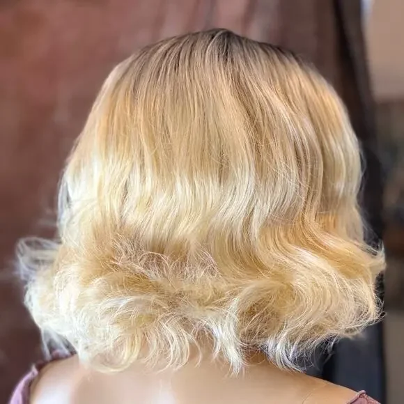 Blonde Ombre Wig Dark Roots Wavy - Picture 7 of 9